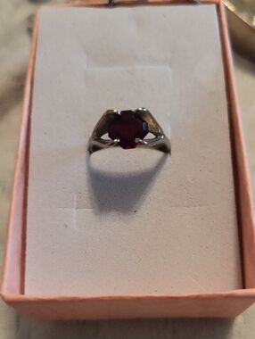 Sterling Silver Ring with Red Garnet Stone
